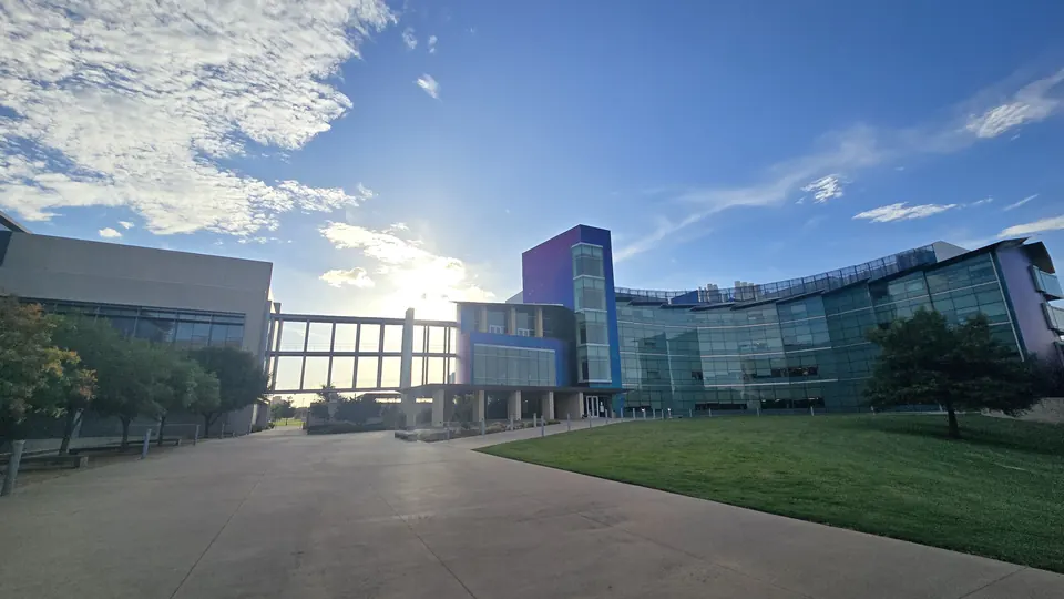 Campus buildings in the afternoon sun