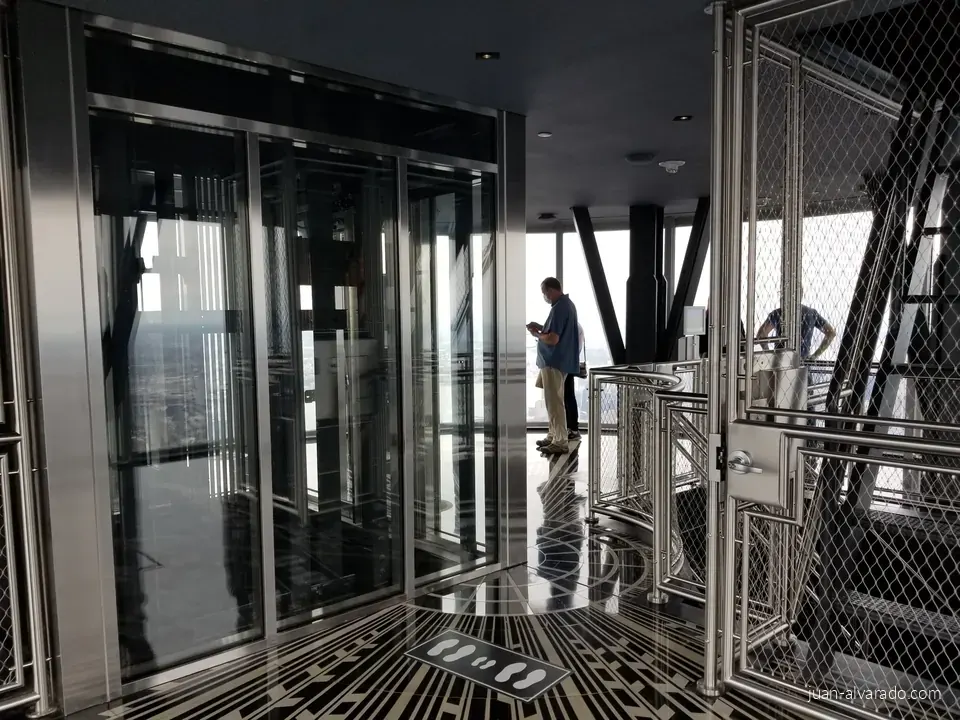 Inside an observation deck elevator