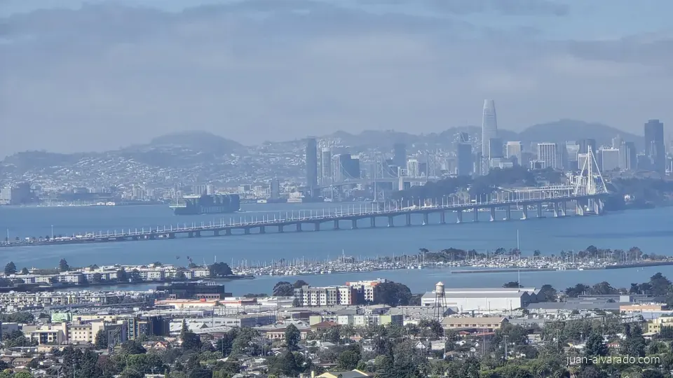 San Francisco skyline and the Bay Bridge across the bay