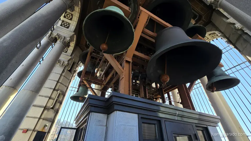 The carillon bells at the top of Sather Tower