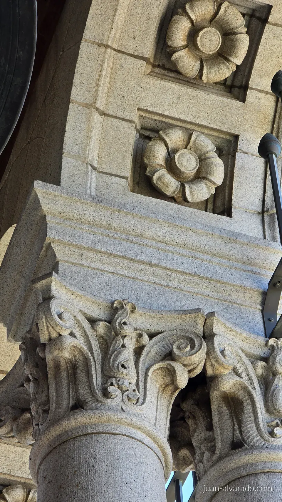 Carved stone details on the tower