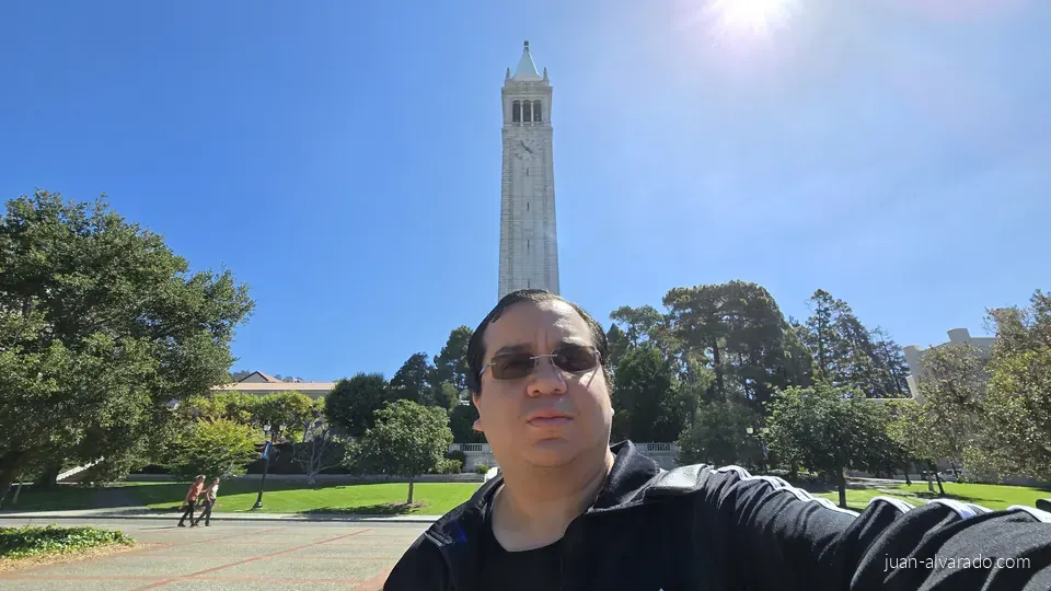 Selfie in front of Sather Tower